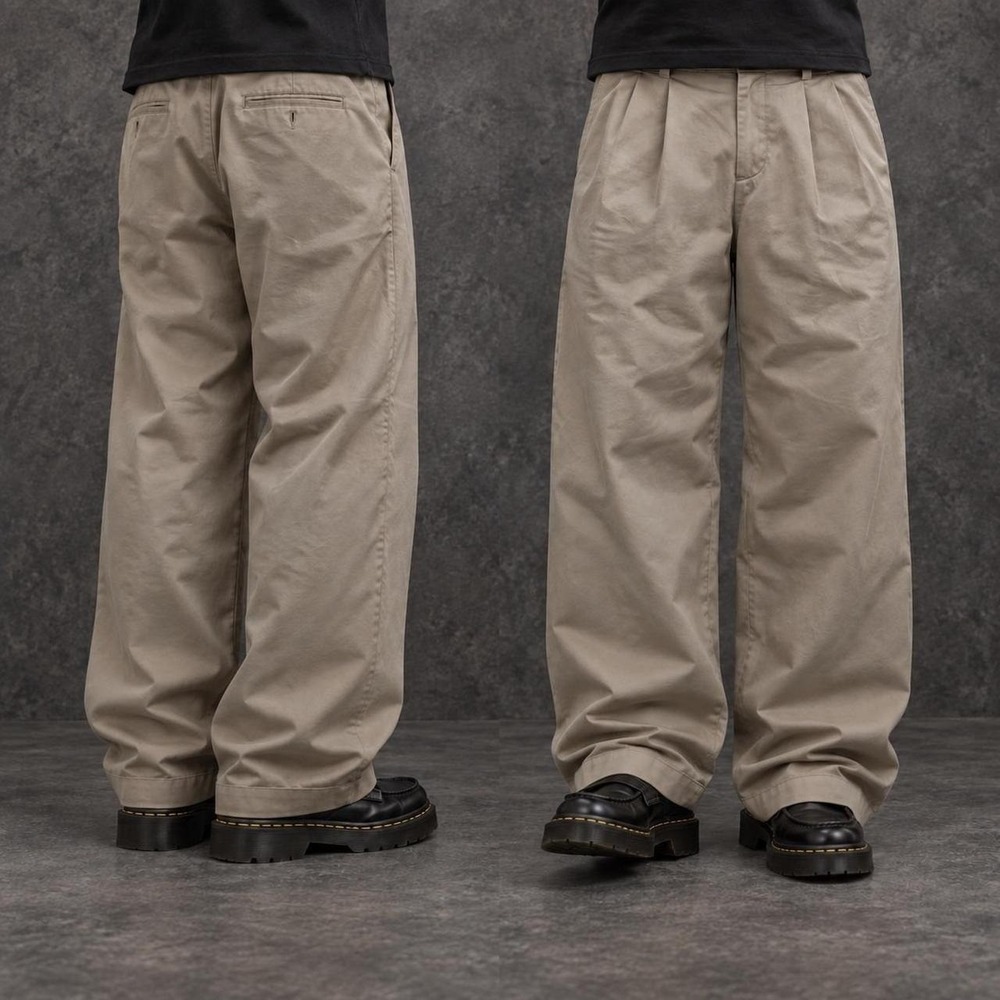 36x32 Beige Tan Pleated Baggy Wide Leg Dress Pants Men's Y2K